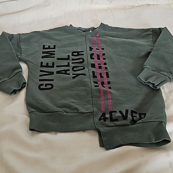 Spark Girl's Asymmetric Hem Long Sleeves Sweater Green/ Pink Size 8 - Picture 12 of 16